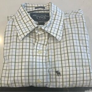 Abercrombie & Fitch Vintage Men's White and Green Checked Shirt